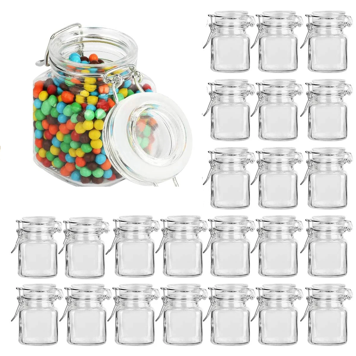 

Spice Glass Jars with Leak Proof Rubber Gasket and Airtight Hinged Lid for Spice Herb Seasoning Art Craft Storage Empty