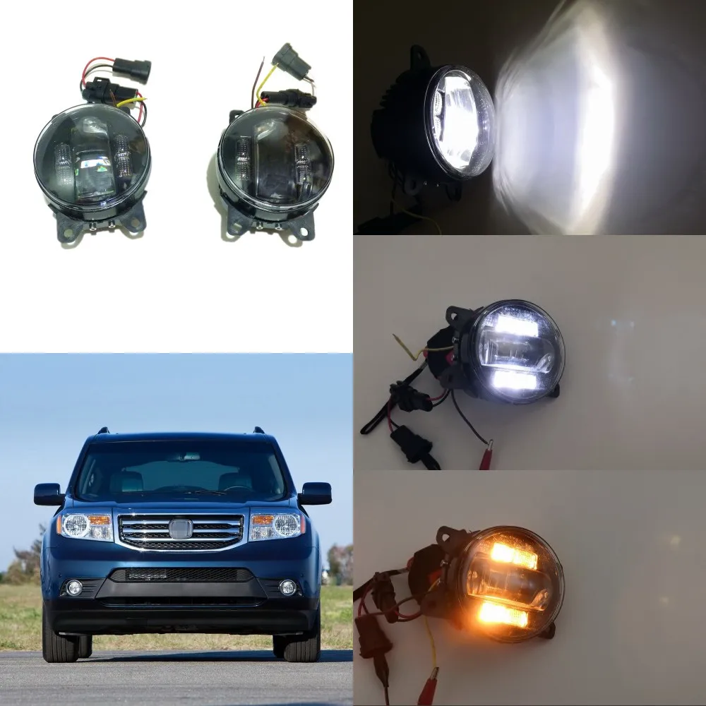 

July King 6000k 3000LM LED Fog Lamp Case for Honda Pilot 2012-2015, 20W Lens Fog Lamp + 6W DRL+ 4W Yellow Turn Signals