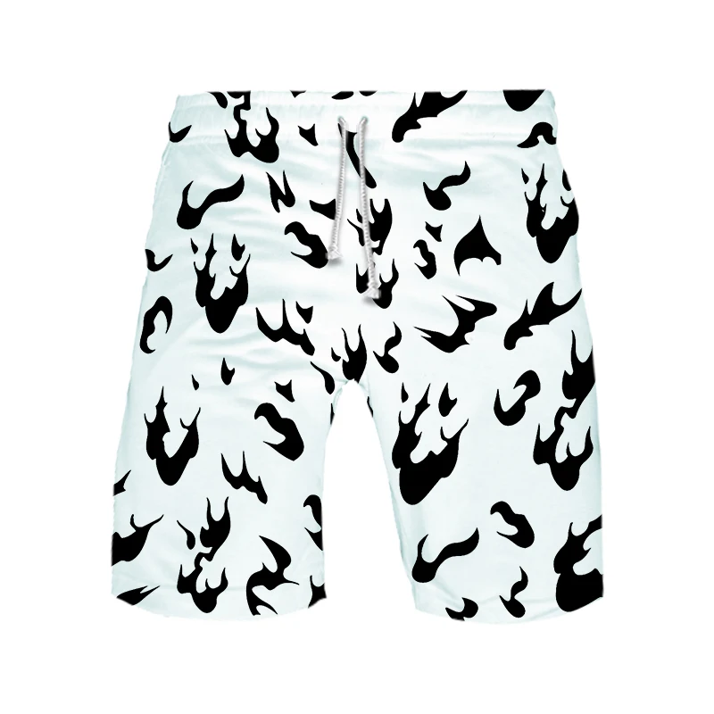 Black White Fire Flame Men Fashion Sport Boardshorts Bermuda Strech Beach Surf Shorts Fitness Mens Pants Cosplay Costume