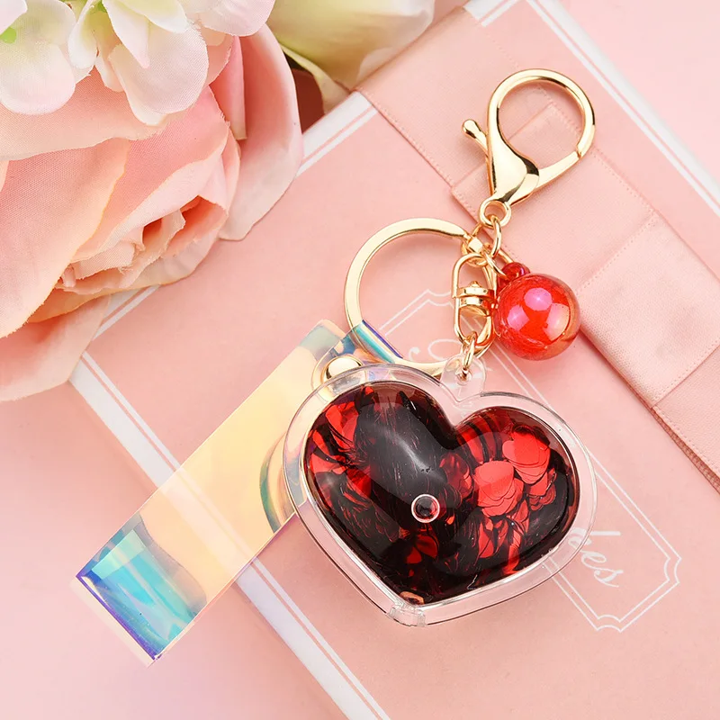 Beautiful Heart Quicksand Key Chain For Girl Bag Pendant Lovely Love Keyfob Moving Liquid Keychain Floating Llavero Keyring Gift