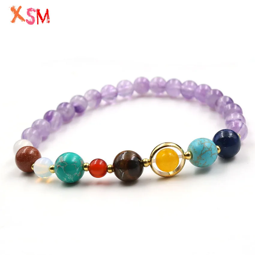 XSM New Style Exquisite Solar System Bracelet Eight Planetary Bracelets Natural Stone Crystal Bead For Women Men Fashion Jewelry