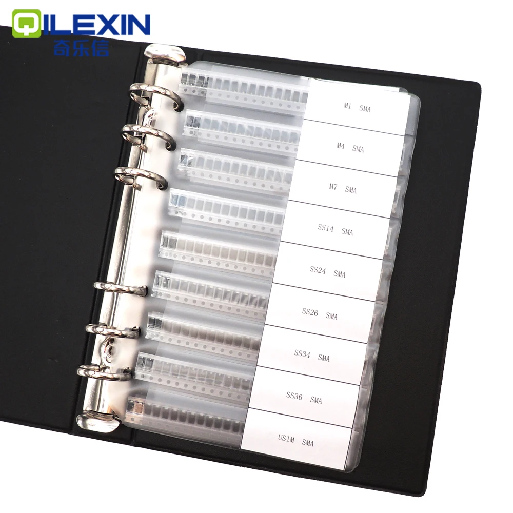 كتاب عينة دايود مقوم شوتكي ، مجموعة متنوعة SMD SMA ، 24 قيمة ، M1 ، M4 ، M7 ، SS12 ، SS14 ، SS16 ، SS24 ، SS34 ، SS36 ، SS110 ، SS210