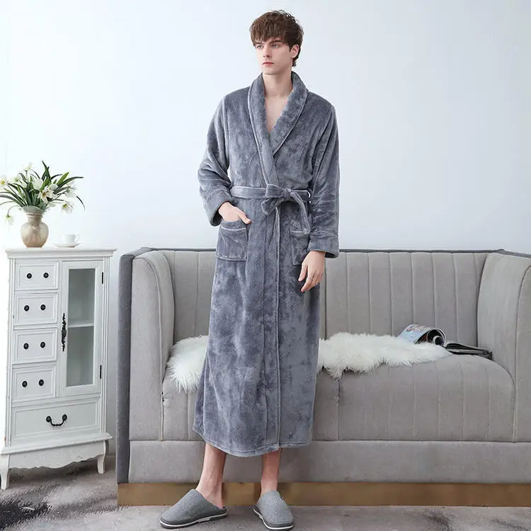 

Winter Men Kimono Robe Gown Thicken Flannel Nightwear Soft Home Clothes Warm Sleepwear Couple Bathrobe Oversized Nightgown