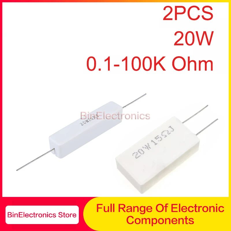 2PCS 20W 5% Ceramic Cement Resistor Resistance 0.1-100K 0.33 1 0.5 2 2.2 3 3.3 4 5 8 10 33 50 100 200 300 470 680 820 1K 50K Ohm