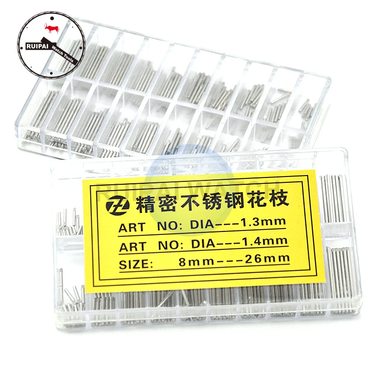 300pcs/box 8mm~26mm Stainless Steel Watch Strap  Solid Pins Dia 1.3mm 1.4mm Assort Size Steel Watchband Knurled Bars Watch Parts