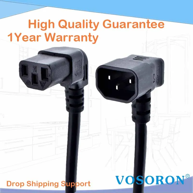 IEC 320 C14 to C13 Cord, male to female Dual Down/ Up Angle Right Angle Power Cable