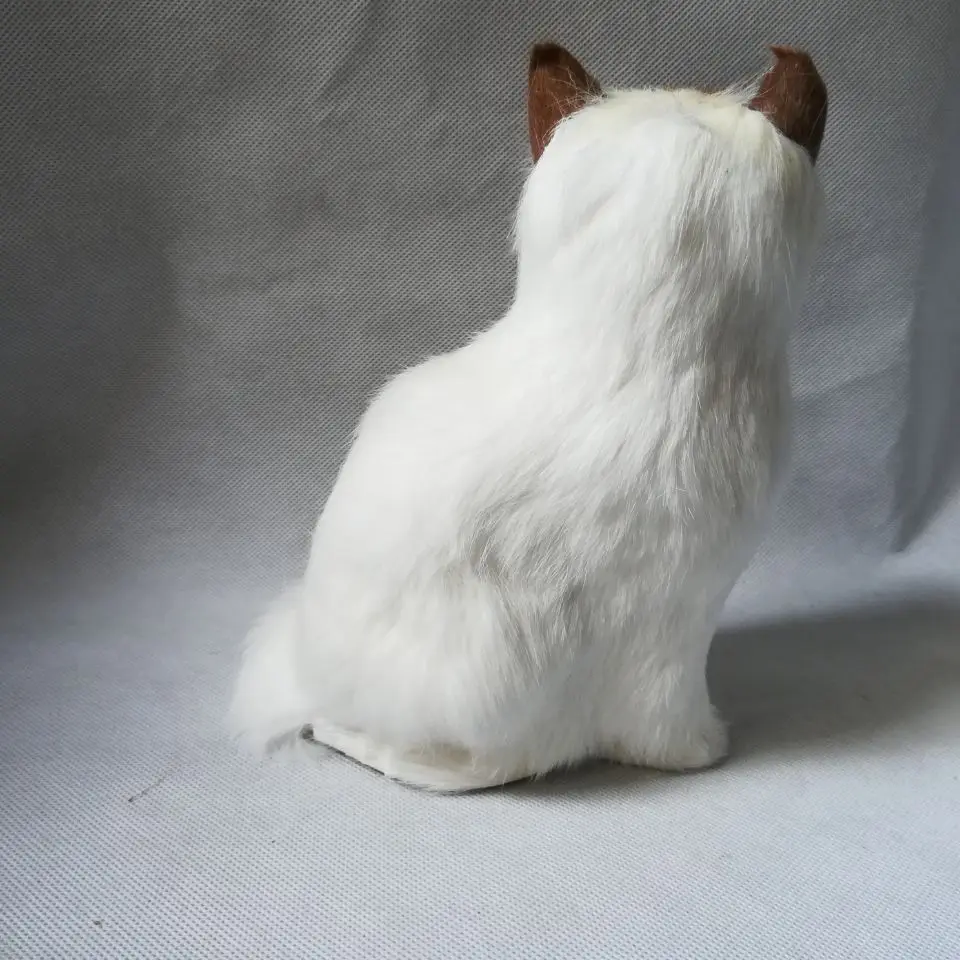 plastic&furs white cat about 21x17cm hard model handicraft home desk decoration toy Christmas gift b013