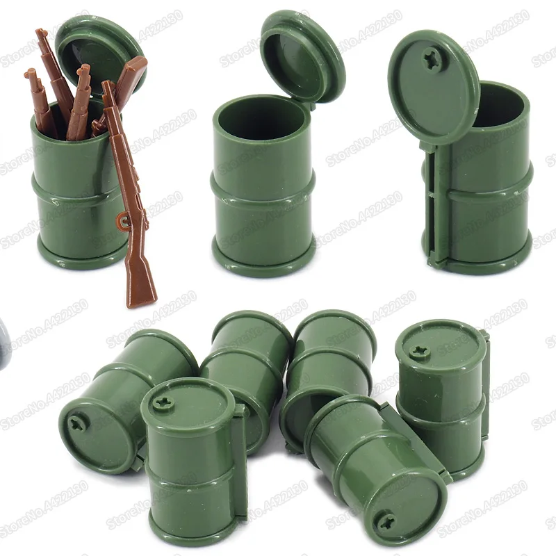 Assembled Military Oil Drum Building Block Diy World War 2 Figures Army Weapons Battlefield Model Moc Child Christmas Gifts Toys