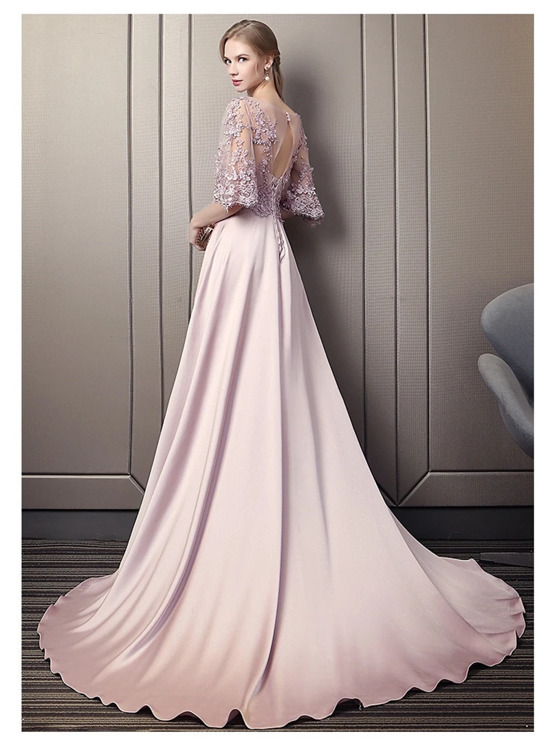 Mutter der Braut Kleider Elegante A-Line Luxus Perlen Blumen Halbarm Hochzeit Gast Abendkleider robe de soirée femme