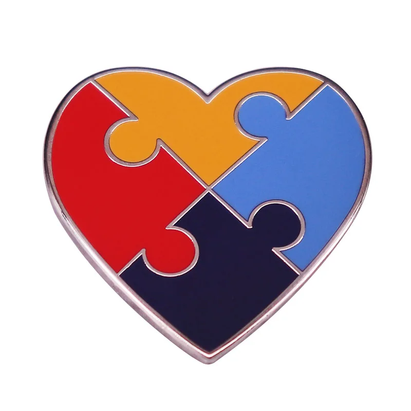 Multi Color Autism Awareness Heart Puzzle badge pin brooch Novelty Support Gift