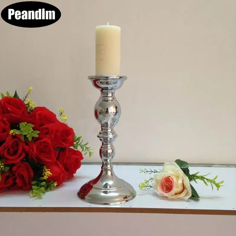 PEANDIM Silver Tabletop Candle Holder Wedding Candlestick Colume Candle Stand Event Centerpiece Home/Hotel Decoration 1 lot=2pcs