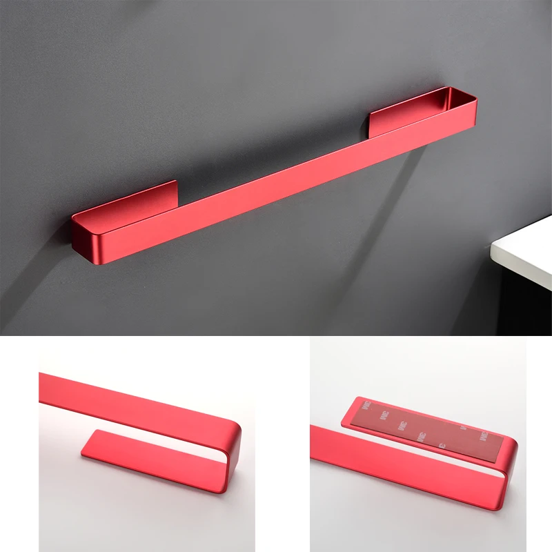 Aluminum Bathroom Accessories Sets 3M Tape Toilet Brush Holder Ceramic Toilet Roll Paper Holder Red Robe Hook Towel Holder