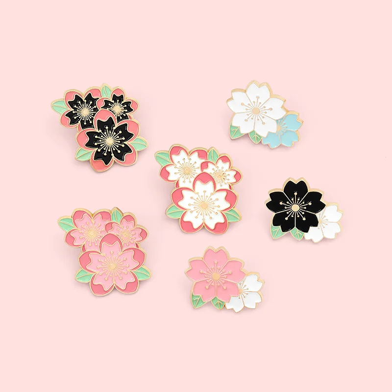 Custom Cherry Blossoms Enamel Pins Lapel badge Flower Cluster Brooches Badges Fashion Cute Plant Pin Gifts for Friends Wholesale