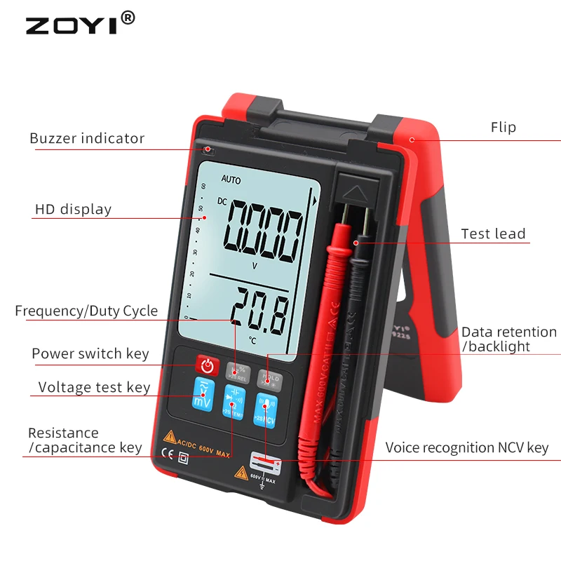 ZOYI AI Smart Digital Multimeter ZT-922SE Voice Recognition 6000 Counts AC/DC Ohm capacitance TEMP NCV Hz Auto Range TRMS Meter