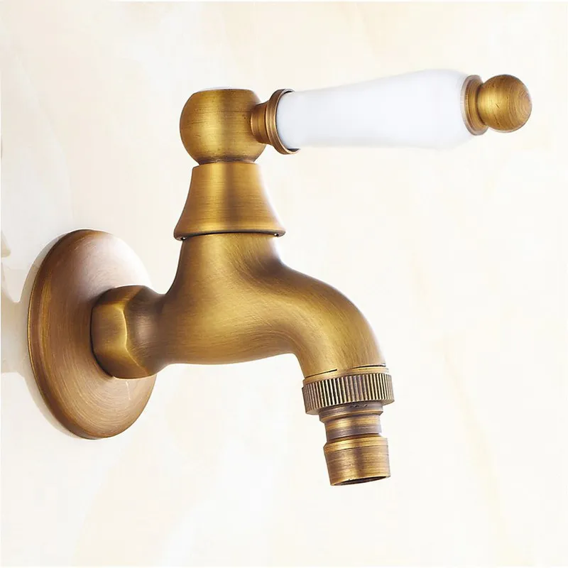 Antiqeu Brass Ceramic handle Kitchen Faucet Garden Water Tap Laundry Bathroom Mop Single Cold Water Washing Machine Faucet