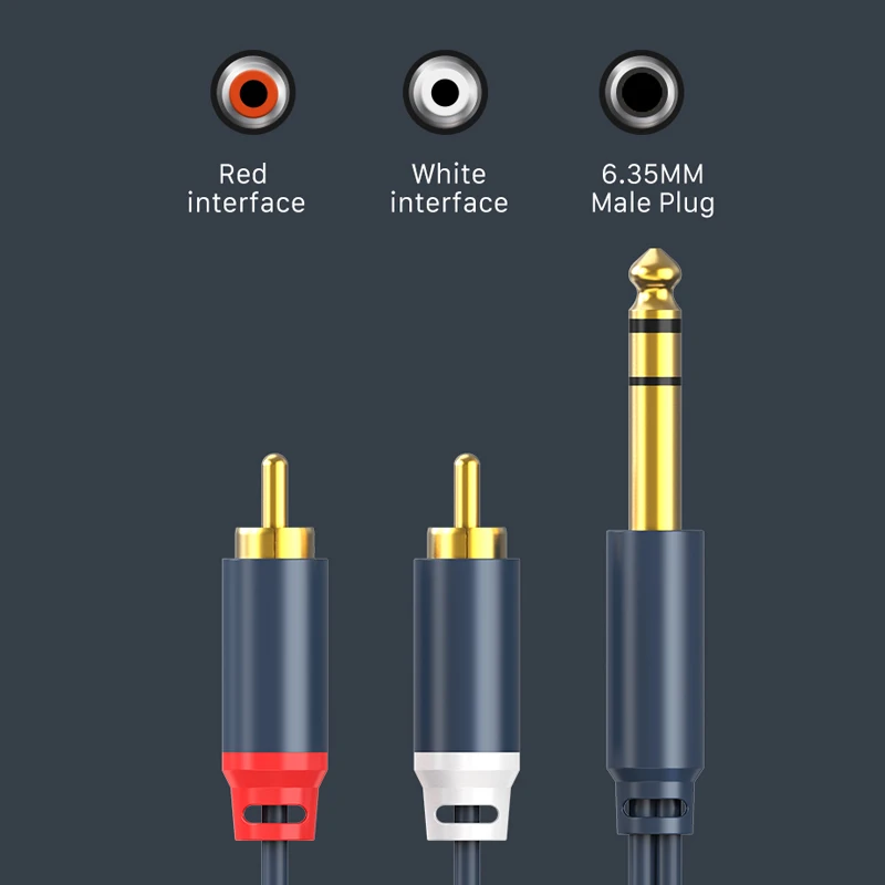 Cabletime 6.35mm to 2 RCA Jack Cable Male to Male Stereo Cable Gold Plated AUX Audio Cable For Music Amplifier Line C218