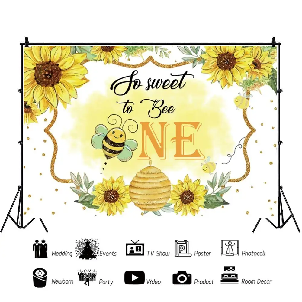 Sweet Flower Bee Background Photophone Newbron Baby Shower Birthday Party Photo Backdrop Wall Decor Vinyl Custom Photography