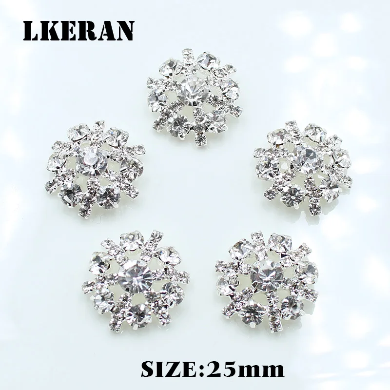 10pcs Snowflake 25mm Flower Rhinestones Buttons Shank Sewing Button Wedding Decoration Diy Metal Diamond Crystal Bow Accessories