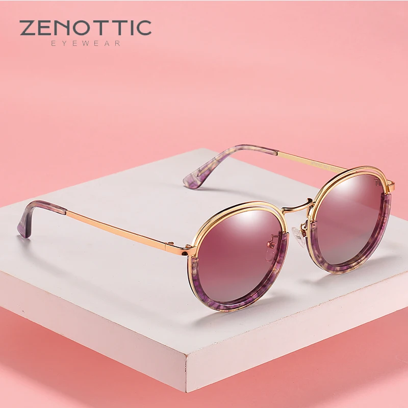 ZENOTTIC Acetate Frame Sunglasses For Women Vintage Round Anti Reflective Lens UV400 Driving Sun Glasses