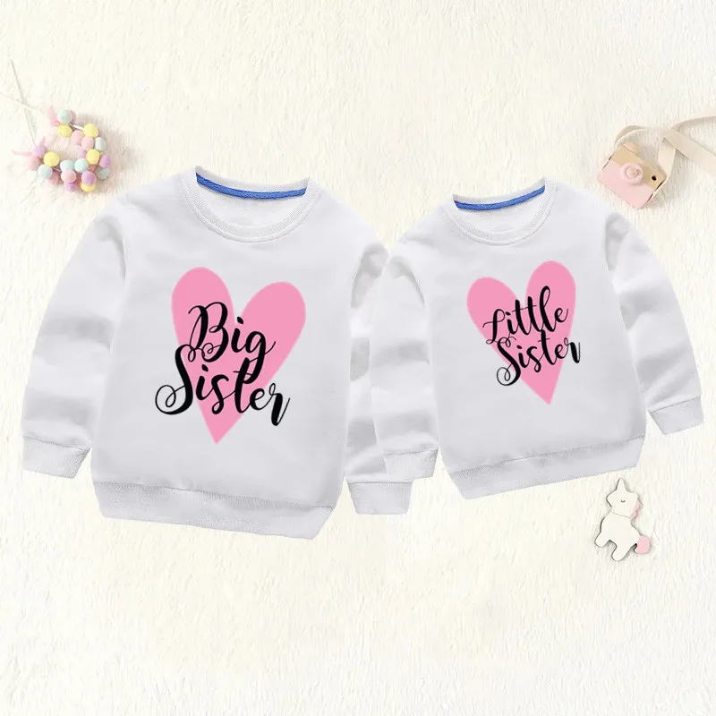 Big Sister Little Sister Kids Sweatshirts Unicorn Heart Rainbow Print Children Hoodies Sibling Matching Girls Clothes Baby Tops