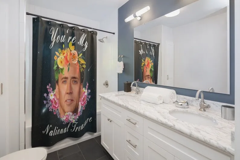 Nicolas Cage Bathroom Shower Curtains National Treasure Nicholas Cage Funny Art Waterproof Decor