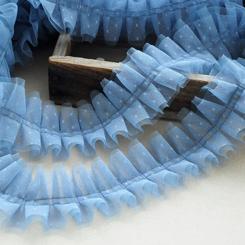 

10Meters Pleats Ruffled Collar Cuffs Bilateral Mesh Fabric Pink Black White Ribbon Clothes Dress Sew Material 8cm Width