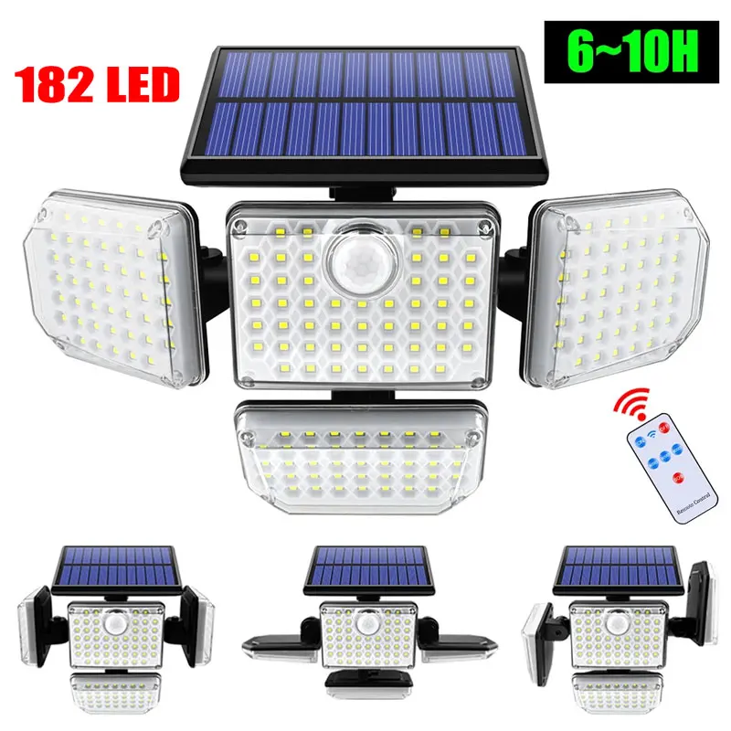 182/112 LED Solar Lights Outdoor Wall Lamp IP65 Waterproof With Adjustable Heads Security LED Flood Light With 3 Working Modes