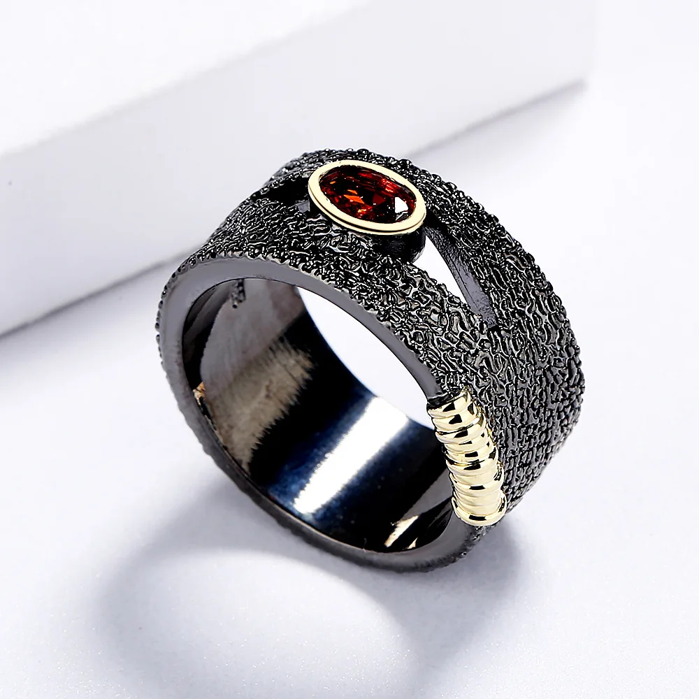 2021 Exquisite Fashion Horse Eye czerwona cyrkonia pierścionek z czarnego złota dla pań imprezowa, koktajlowa biżuteria prezent — zdjęcie 5