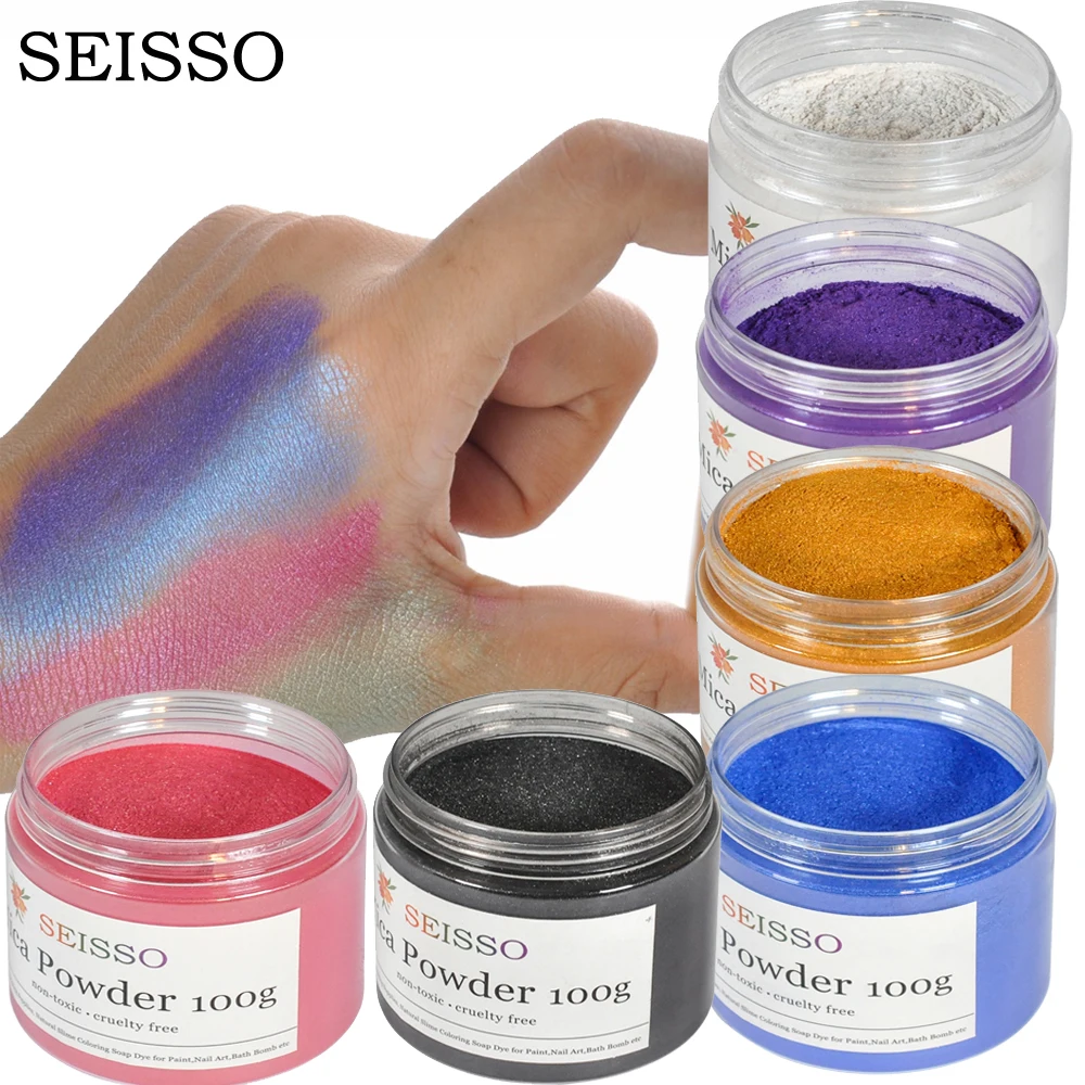 SEISSO 10/100g Organic Mica Powder Nail Glitter Powder Soap Making Kit Powdered Pigments Set Soap Making Dye Hand Soap Making