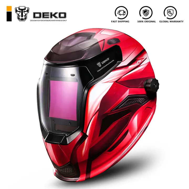 Deko-ソーラー電気溶接マスク,赤い自動暗色化,mig mma,ヘルメット,溶接機またはプラズマ切断機用の溶接レンズ