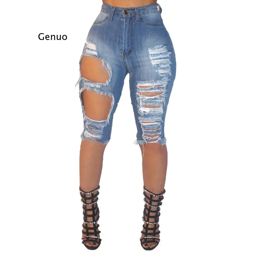 

New Sexy Women Ladies Denim Skinny Ripped Shorts High Waist Hole Destroyed Draped Stretch Bodycon Jeans Slim Shorts