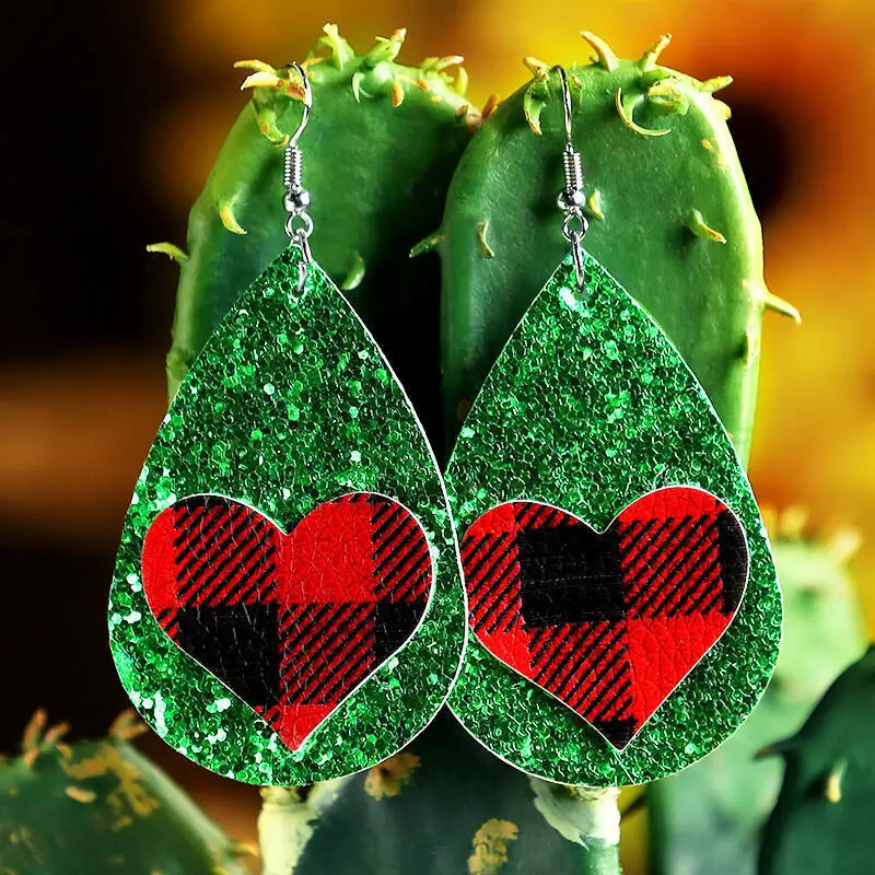 European and American Heart Shaped Leather Earring Set Valentine's Day Love Pu Jewelry Gift