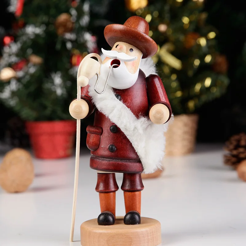 Sales Christmas Hand Wooden Shepherd Smoker Dolls Statue Pipe Puppet Incense Burners Wood Craftwork Home Decoration R3488