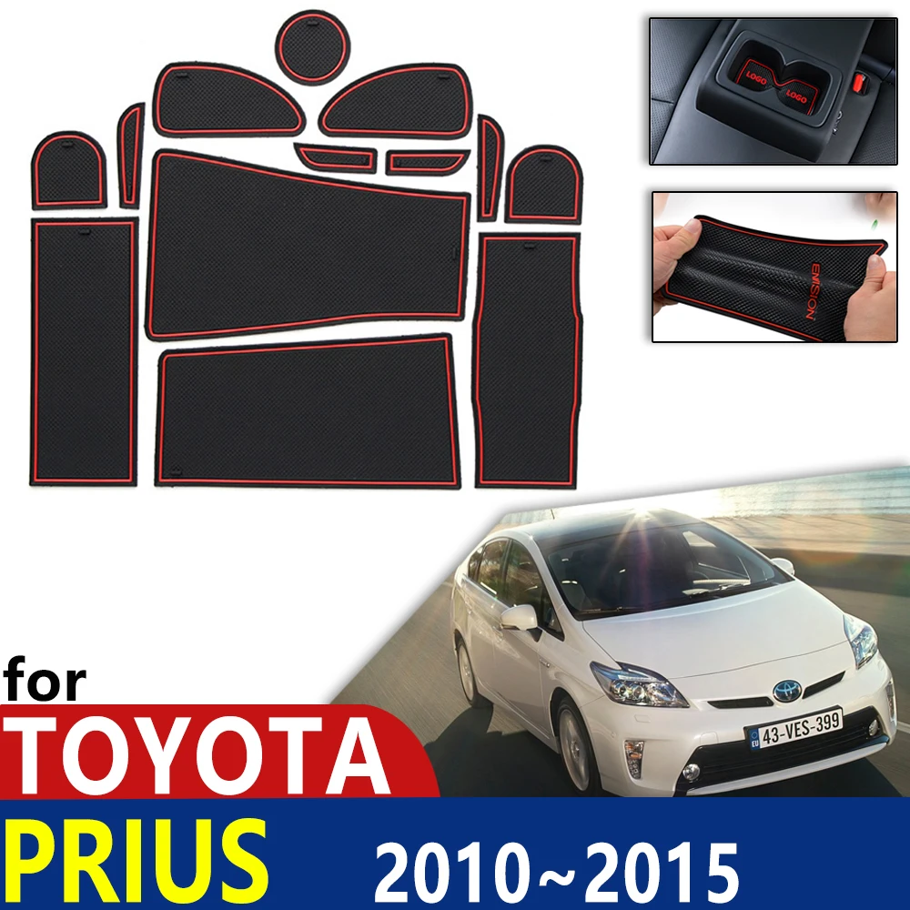 Anti-Slip Rubber Cup Cushion Door Groove Mat for Toyota Prius 30 XW30 ZVW30 2010~2015 Accessories mat for phone 2011 2012 2013