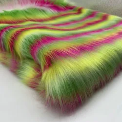 Long Pile Faux Fur , SHAGGY RAINBOW Stripes Fabric 1 yard ,Used for Blanket, Home Textile, Car Cover, Jacket Hoodies