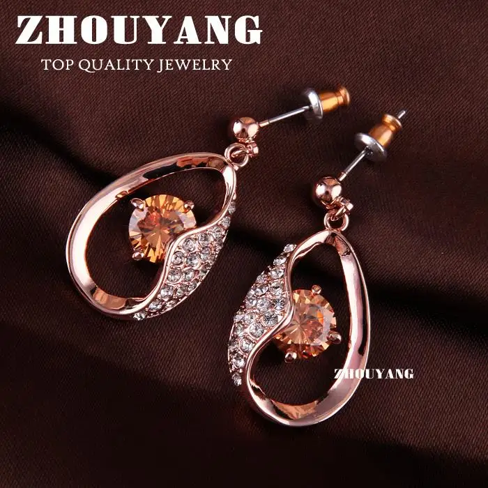 ZHOUYANG Drop Earrings For Women Waterdrop Rose Gold Color Jewelry Made with Genuine Austrian Crystal Jewelry Wholesale ZYE002