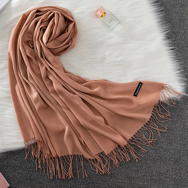 Luxury Brand Solid Women Cashmere Scarf Autumn Winter Warm Shawls Wraps 2021Men\'s Pashmina Tassels Scarves Female Foulard Mujer