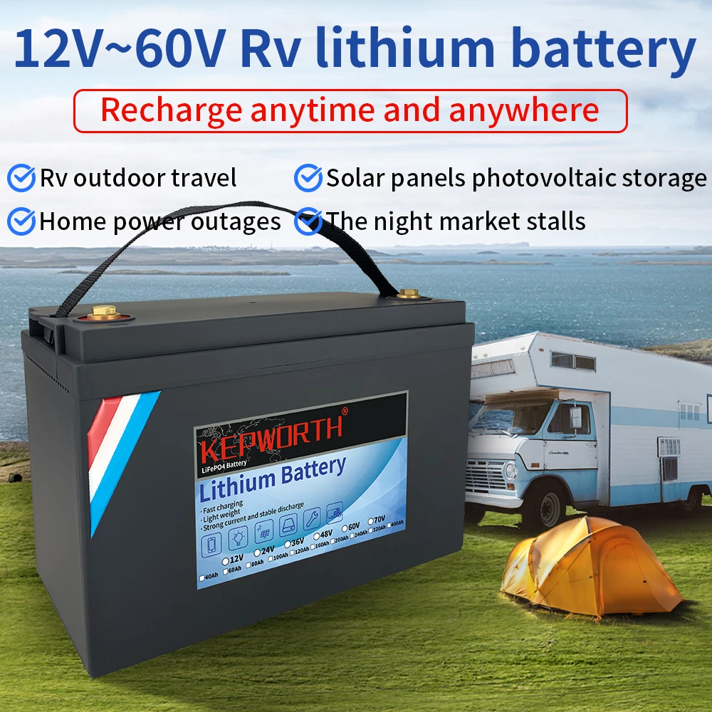 KEPWORTH New 12V 100Ah LiFePO4 Lithium Iron Phosphate Battery 1280Wh Lithium Iron For RV Campers Solar Golf Carts Marine