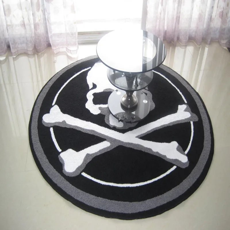 High quality Acrylic fibres skull Round carpet Trend Fashion black And white living room bedroom rug Luxurious Cloakroom Carpets