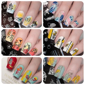 かなり10mlスタンピングマニキュアセットゴールドシルバー黒い白い色ネイルプリントポリッシュDIY用のネイルプレートデザインワニス 10ベストセールススタンピングゲル-7