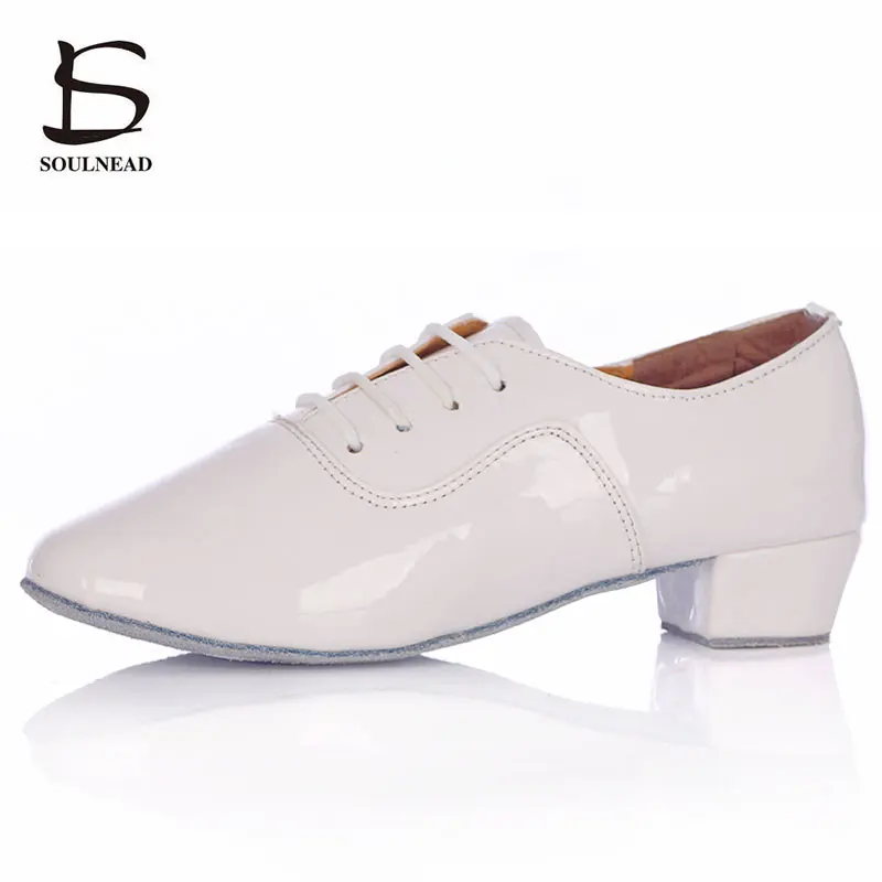 Latin Dance Shoes Men Ballroom Dance Shoes Man Tango Modern Dance Sneakers White Black Bright Leather Salsa Dance Shoe For Boy