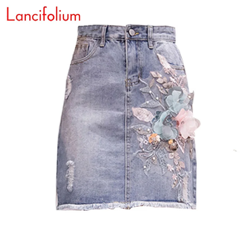 Floral Mini Jean Skirt Women Summer Korean Kawaii  Flower Folk Chic High Waist Denim Skirt Fashion 2020 Vintage Cute Short Skirt