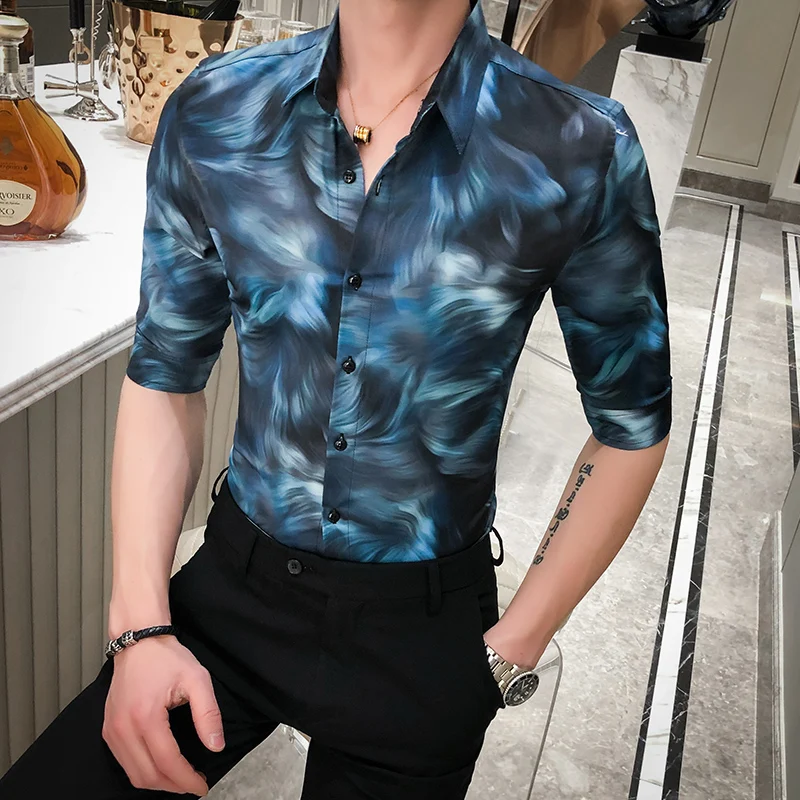 

Quality Casual High Men Shirt Slim Fit Short Sleeve Dress Shirts 2020 Summer Streetwear Social Nightclub Blusa Camisa Masculina