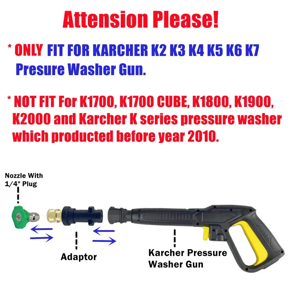 Hogedrukreiniger Nozzle Adapter Voor Karcher K-Serie Wasmachine Pistool Naar Snelle Connector 1/4 