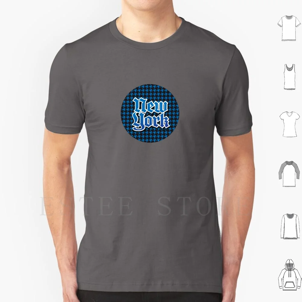 Houndstooth Blue And Black New York City T Shirt DIY Big Size 100% Cotton Blue Azure Beryl Cerulean Cobalt Indigo Navy Royal