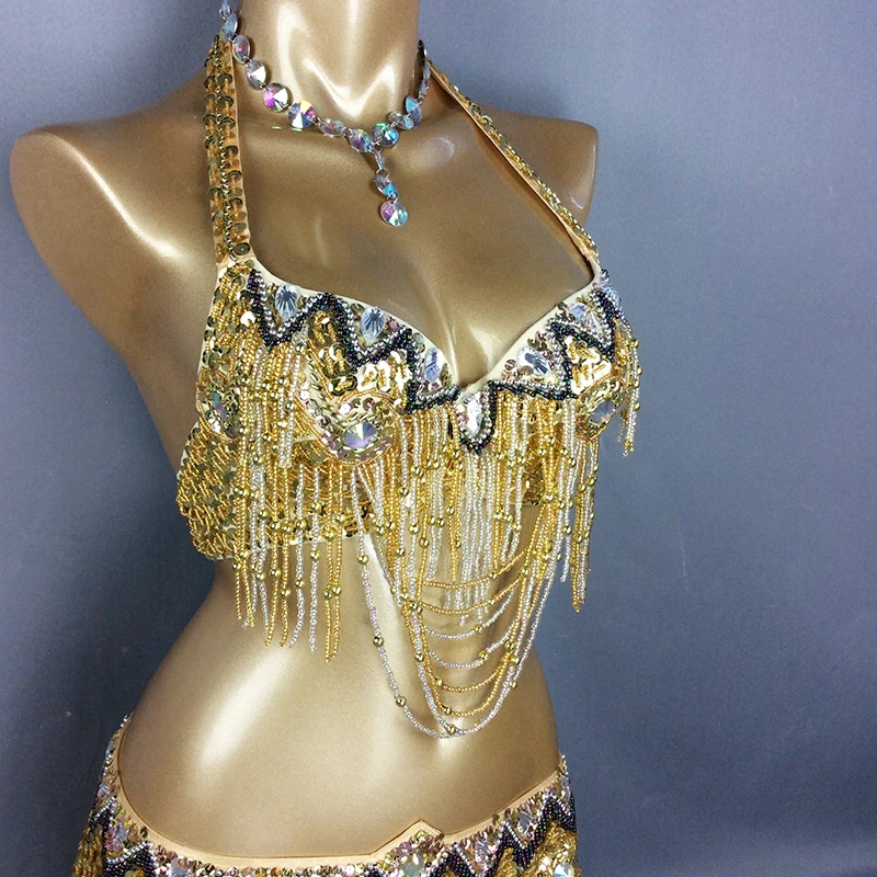 Wholesale Sexy Belly Dance Costume Set Bra + Belt 2 Piece Set Belly Dancing Costume For Women's ,Accept ANY SIZE, D/DD/DDD CUP