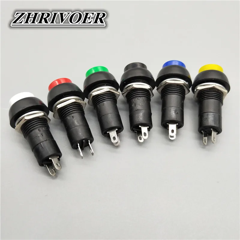 6Pcs 12mm PBS-11A/PBS-11B Self-locking/Self-reset Plastic Push Button Switch Momentary 3A 250V AC 2PIN 6Color