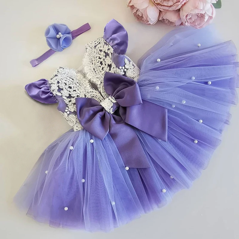 Children Dress Toddler Kids Princess Flower Weddong Bowknot Birthday Christening Costume Elegant Clothes For1-5 Year Little Girl