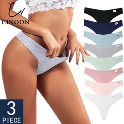 CINOON-Tanga de algodón con cintura en V para mujer, ropa interior Sexy, lencería íntima, bragas de tiro bajo, lote de 3 unidades