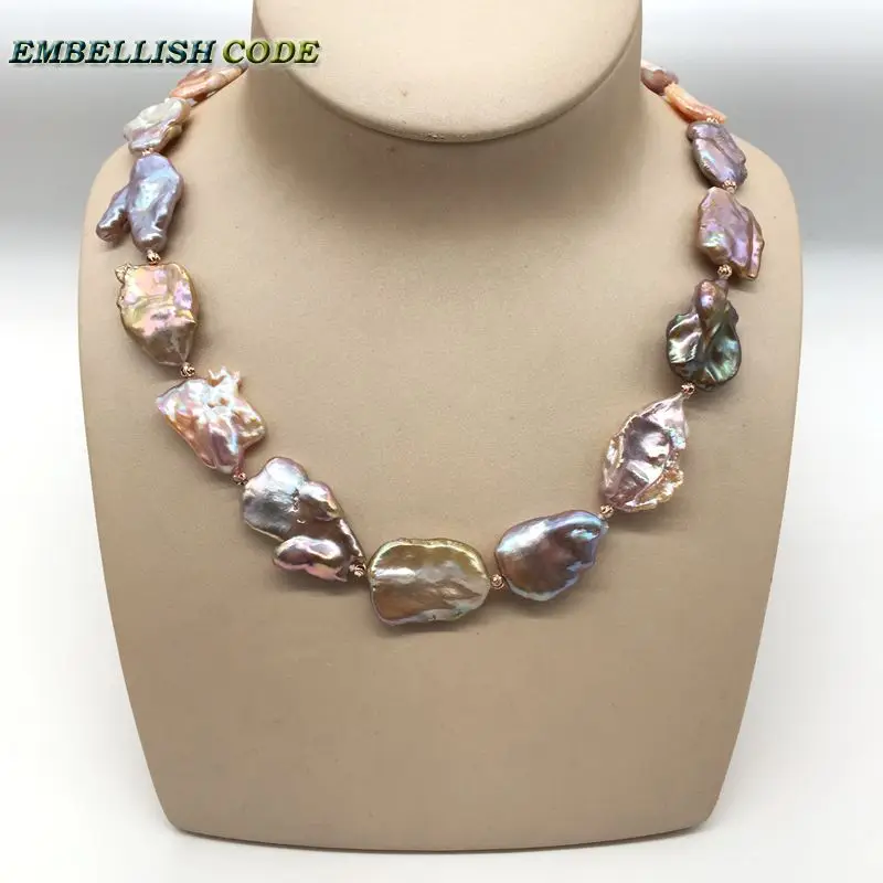 High Class Decor Good Lustrous Pearl Necklace Keshi Irregular Square Baroque Style Peach Golden Mixed Freshwater  Fine Jewelry